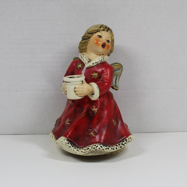 Goebel Hummel Candleholder Music Box Red Christmas Angel Goebel Made in W. Germany 1966 Model No. HX 328 Rotates and Plays Silent Night