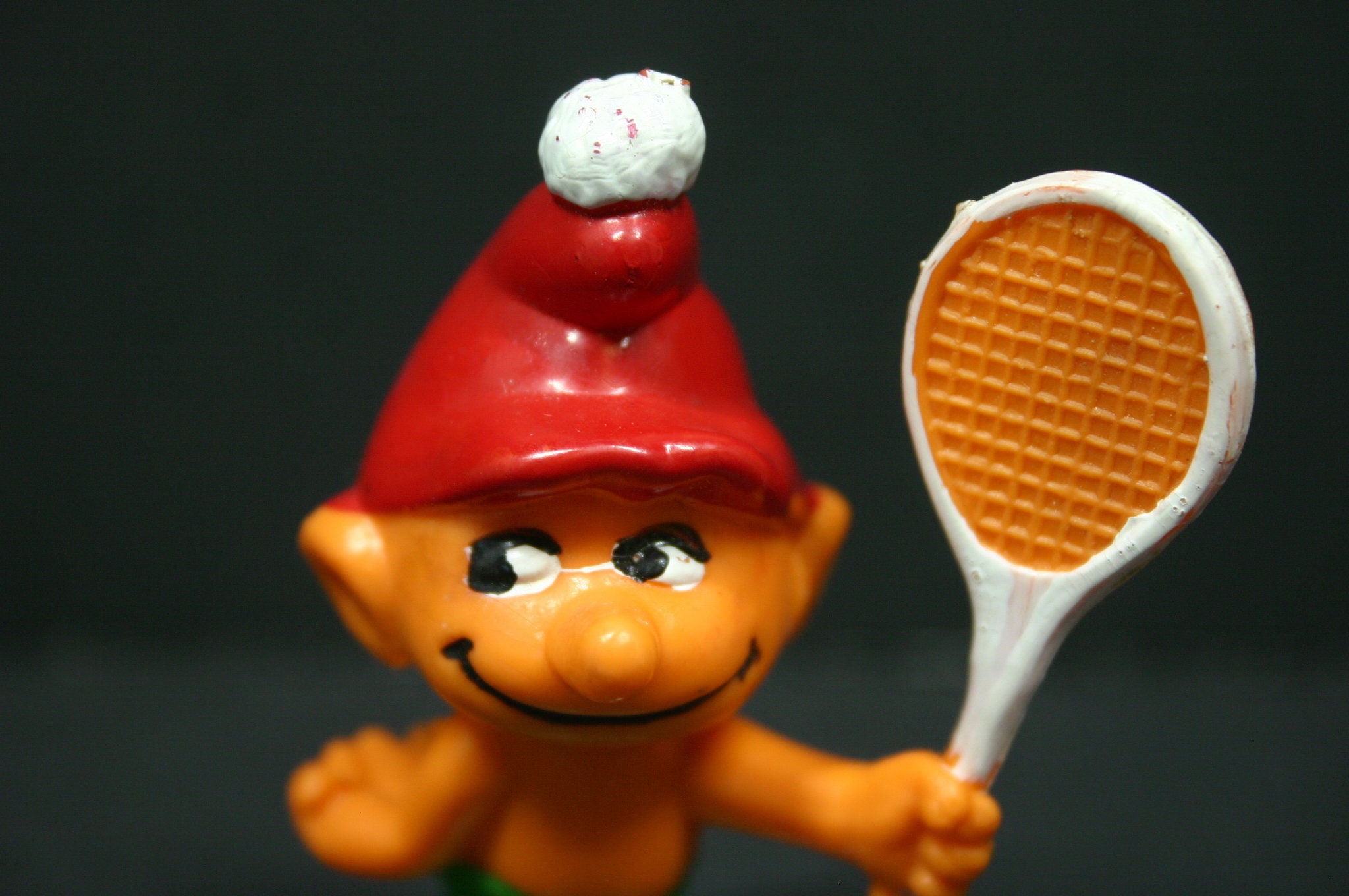 70's SMURF Red / Orange W/ Tennis Racket by Empire Vintage PVC