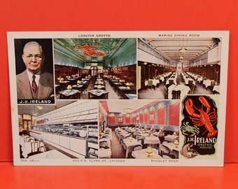 Vintage Post Card J H Ireland Oyster House Clark Street Chicago Illinois / Banquet Room / Ephemera / Advertising Restaurant