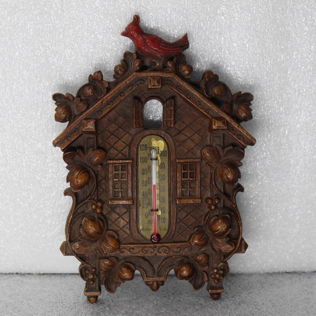 Vintage Decorative Thermometer Wall Hanging Cuckoo Clock Front Design ...