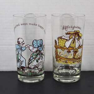 2 Vintage Holly Hobbie American Greetings Glass Tumblers  / Holly and Robby Hobbie Water Glasses / VTG 60&#39;s and 70&#39;s Holly Hobbie Tumbler