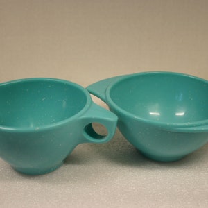 Vintage Boontonware Turquoise Melamine Sugar Bowl & Creamer Serving Set