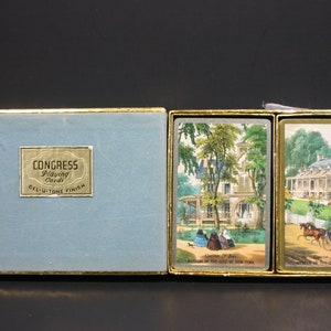 Congress Playing Cards CURRIER & IVES Cel-u-tone Finish / Vintage Boxed Double Deck Playing Cards