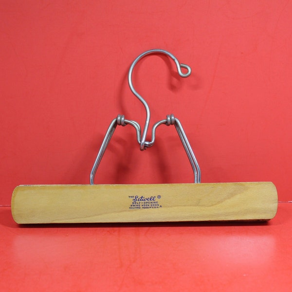 Vintage Advertising Setwell Wood and Metal Pants Skirt Hanger / Wooden Clothes Hanger