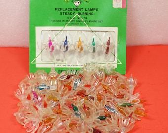Vintage Christmas String Light Reflector Caps Clear Flower Shaped Light Bulb Covers Lot of 67 - Some with Lamps / Jewel Replacement Lamps