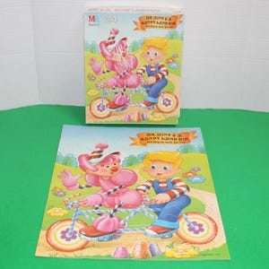 Vintage Candy Land Puzzle Mr. Mint & Candy Land kid on a bicycle built for two Milton Bradley 24 Piece / 100% Complete / Kids Puzzle / Retro