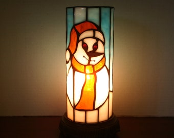 Vintage Stained Glass Snowman Nightlight / Winter Accent Lamp / Christmas Decor Light