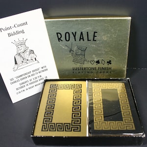 Royale Lustertone Finish Playing Cards / Vintage Boxed Double Deck Bridge Cards / Gold and Black
