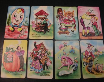 Vintage Ephemera Children's Illustrated Nursery Rhymes MC Playing Cards / Old Maid Mother Goose Game Replacement Cards / Nursery Decor