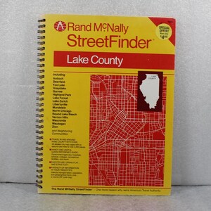 Rand McNally Street Finder Map Book Vintage 1980s Lake County Illinois