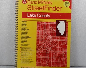 Rand McNally Street Finder Map Book Vintage 1980s Lake County Illinois