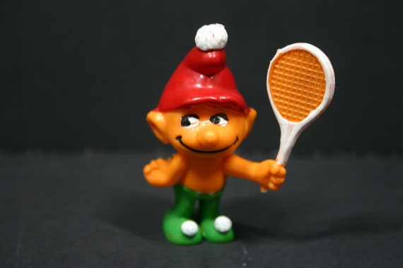 70's SMURF Red / Orange W/ Tennis Racket by Empire Vintage PVC