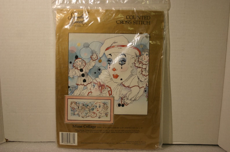Vintage Something Special Counted Cross Stitch Kit 50381 Mime Collage 30 x 15 1988 Sad Clowns Circus Clowns
