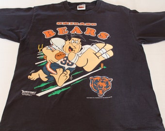 Chicago Bears Fred Flintstones Vintage 90's Graphic T Shirt / X Large / Short Sleeve / Black, Crew Neck