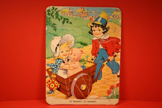 3 Vintage Mother Goose Nursery Rhyme Tray Puzzles / Jack and Jill
