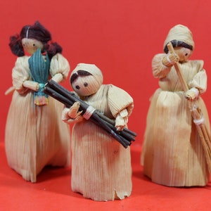 Vintage Corn Husk Doll Lot Of 3 / Miniature Handmade Corn Husk Dolls / Women / Folk Art