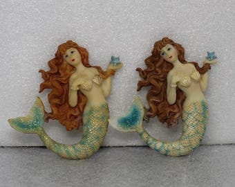 Mermaid Refrigerator Magnet Vintage Lot of 2 / Nautical / Coastal / Beach House Decor
