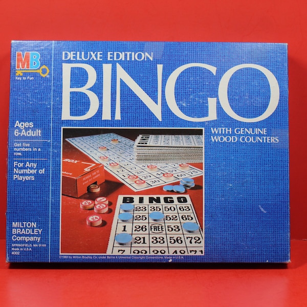 Vintage Deluxe Edition Bingo Game Set by Milton Bradley / Genuine Wood Counters / Family Night / Party Game