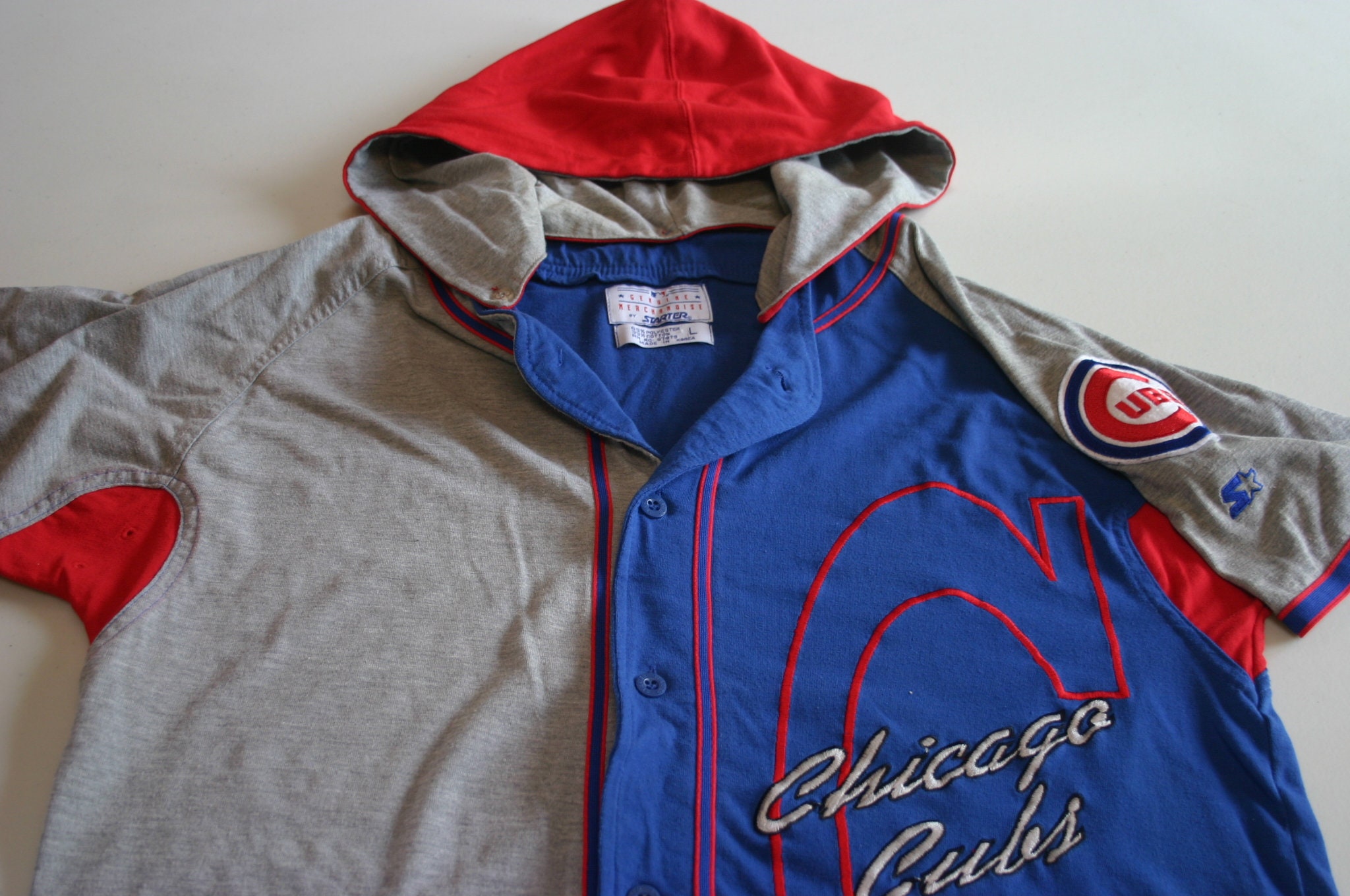 Vintage Chicago Cubs Embroidered Hooded Baseball Jersey / 