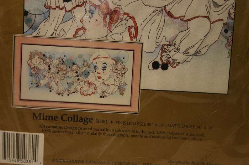 Vintage Something Special Counted Cross Stitch Kit 50381 Mime Collage 30 x 15 1988 Sad Clowns Circus Clowns