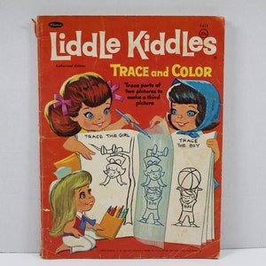 Liddle Kiddles Trace and Color Picture Book Vintage 1968 Mattel Whitman Publishing / Collectible Doll Art / Coloring Book