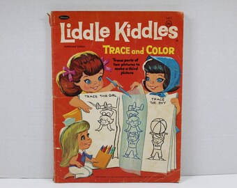 Liddle Kiddles Trace and Color Picture Book Vintage 1968 Mattel Whitman Publishing / Collectible Doll Art / Coloring Book
