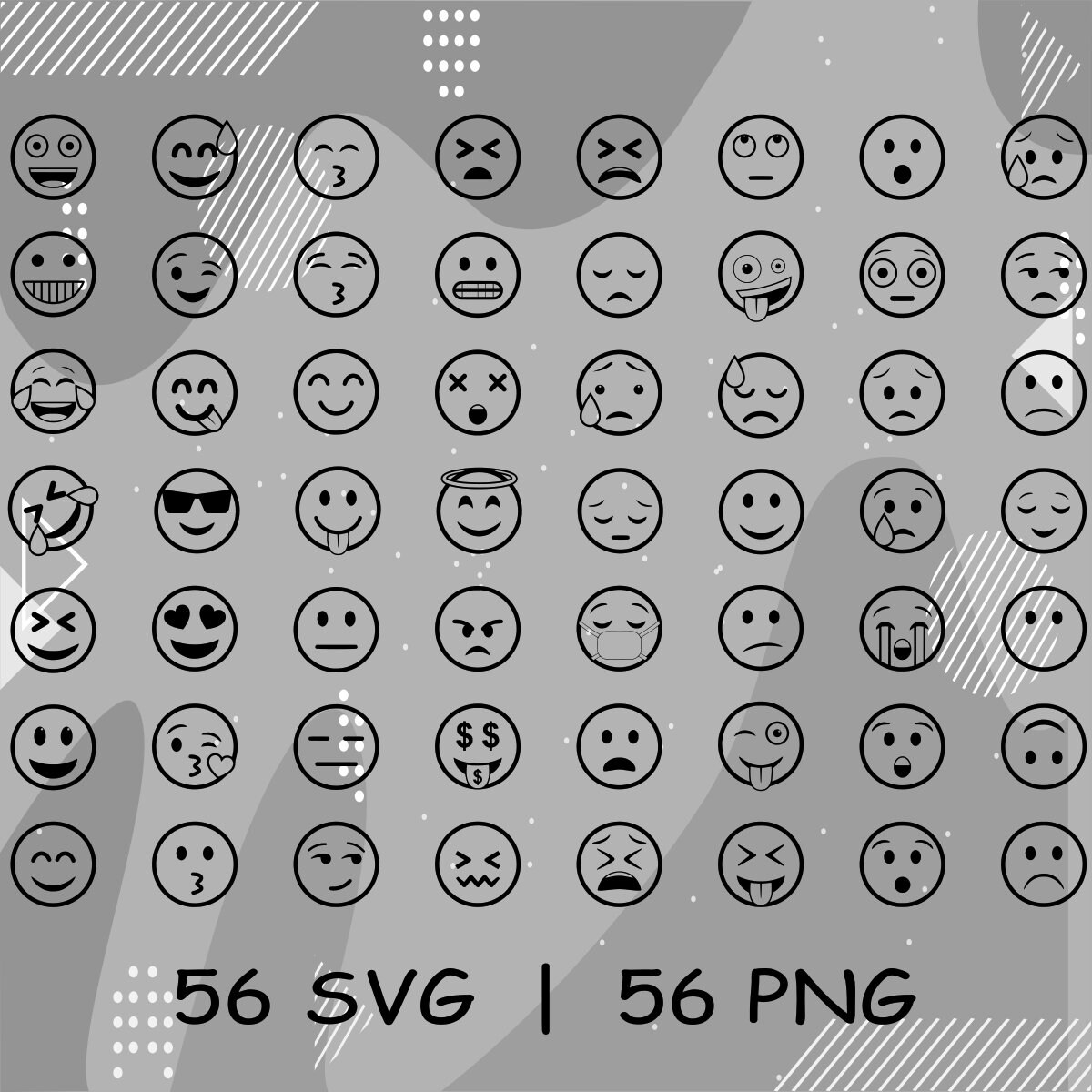 Emoji Face SVG Bundle | 56 Emoji PNG Cut Files for Cricut & Silhouette ...