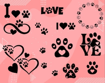 Dog Paw Print SVG Bundle, Heart Paw Cut File (Digital Download)