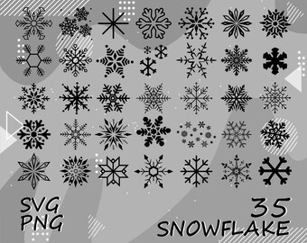 Snowflake SVG Bundle, 35 Winter Flake Designs (PNG, SVG)