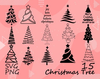 Christmas Tree SVG Bundle, Tree Silhouette Clipart (Digital Download)