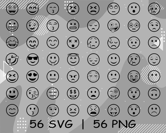 Emoji Face SVG Bundle | 56 Emoji PNG Cut Files for Cricut & Silhouette | Instant Digital Download