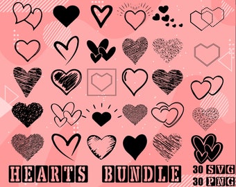 Hearts SVG Bundle | 30 png, pdf, svg Files (Digital Download)