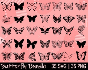 Butterfly SVG Bundle | 35 PNG Clipart Designs (Digital Download)