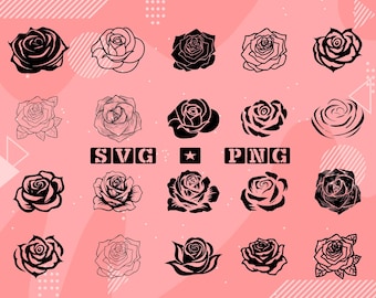 Rose SVG, PNG, Floral Cut Files Bundle (Digital Download)