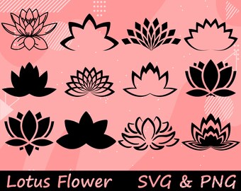 Lotus Flower SVG PNG Bundle, Cricut Silhouette Files (Instant Download)