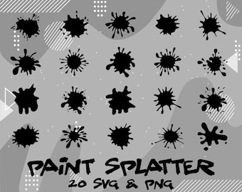 20 Paint Splatter Graphics, SVG, PNG (Instant Download)