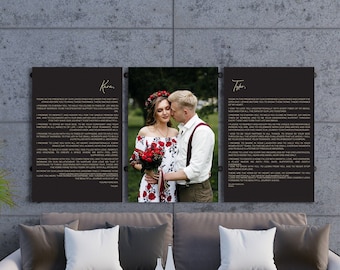Custom Wedding Vows Canvas Print Set: Photo on Wood Frame