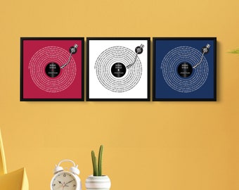 Custom Song Lyrics Vinyl Record Canvas Art: Red, White, Blue Framed Trio