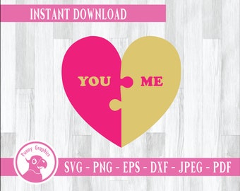 abstract puzzles online You and me - puzzle svg Couple heart design for Valentine's day. Pink and gold piece. t-shirt Vector files available (svg, eps, png, dxf)