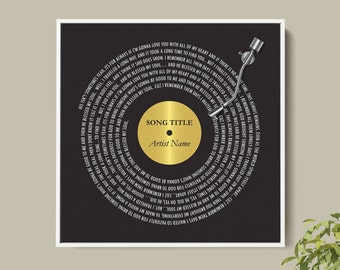 Impresión personalizada de discos de letras de canciones: lienzo con marco personalizado