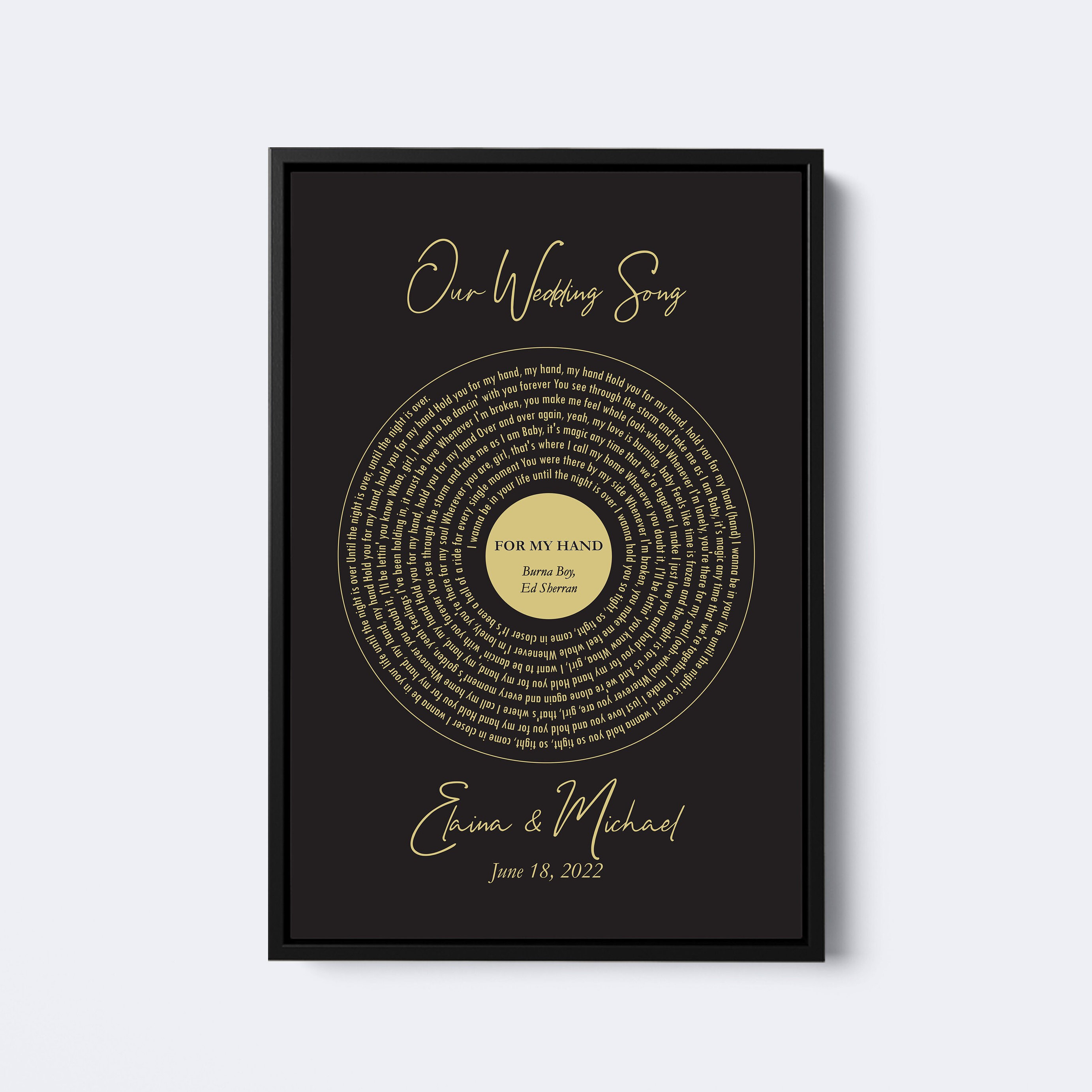 Wedding Song Anniversary Gift, Record Lyric Print: Personalized Wedding Song, First Dance - Cool Gift Idea