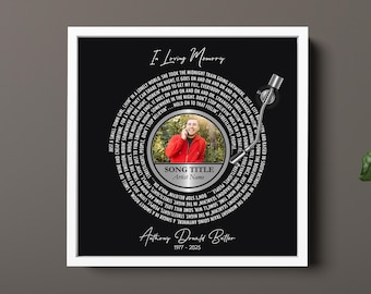 Personalized Memorial Photo Frame with Song Lyrics, White Frame Tribute Keepsake