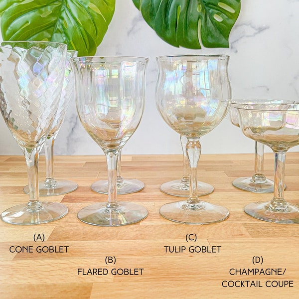 Assorted Vintage Iridescent Glassware - Build Your Own Set - Pearlescent Wine Goblets and Champagne or Cocktail Coupes