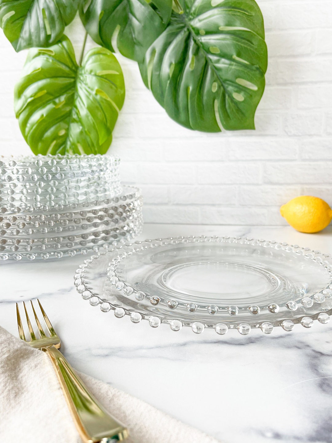 Vintage Candlewick Dishware Beaded Clear Glass Dishes, Glasses, Cups