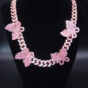 20 inch Hip Hop Butterfly Cuban Link Chain Necklace