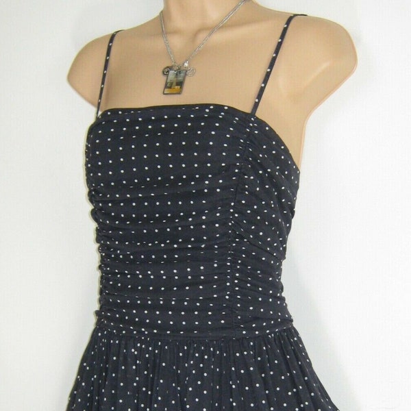 LAURA ASHLEY Vintage Navy Polka Dot Rockabilly Style Summer Dress, UK8 (Label UK12)