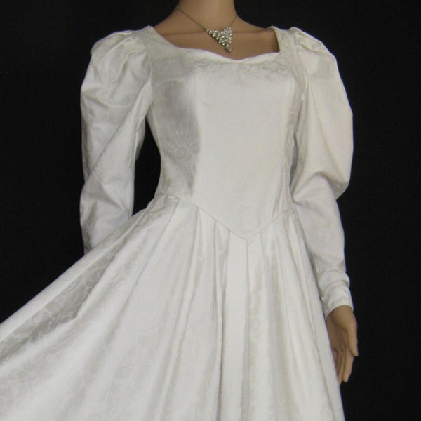 LAURA ASHLEY Vintage 80's Baroque White Floral Brocade Bridal Gown / Wedding Dress, UK8/10