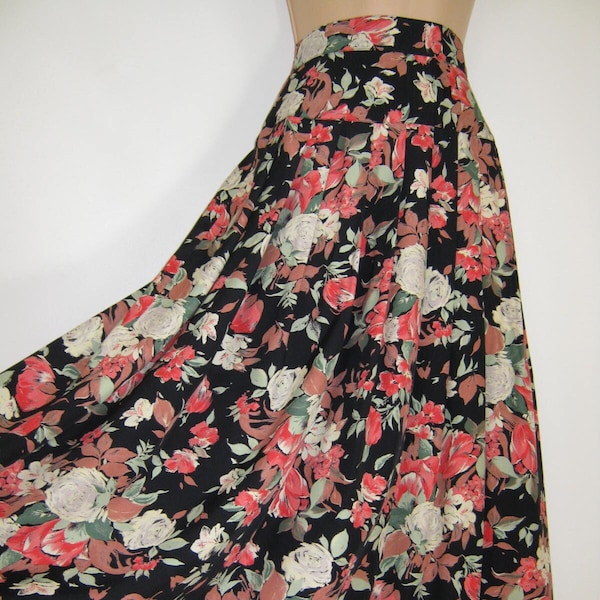 LAURA ASHLEY Vintage Alba Rose High-Waist Viscose Summer Pleat Skirt, UK6/8 (Label UK10)