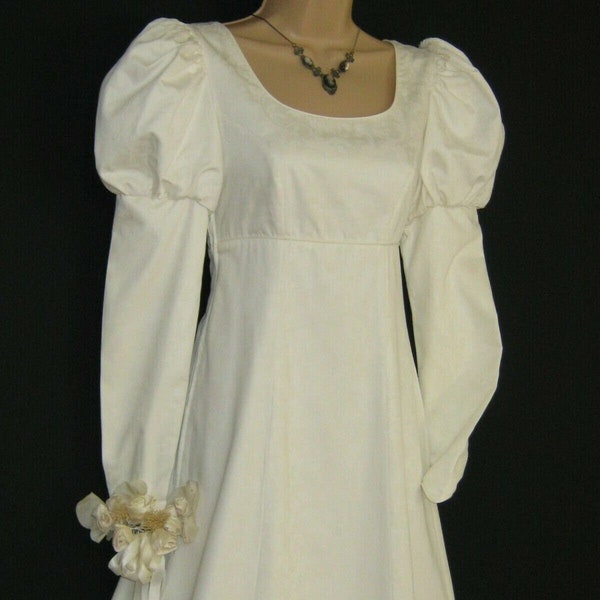 Robe de mariée vintage Regency Jane Austen style damassé ivoire LAURA ASHLEY, UK6/8 (label UK10)