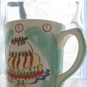LAURA ASHLEY Taza de café/té de cerámica de alto brillo pintada a mano nostálgica vintage de 1994 - Aguamarina